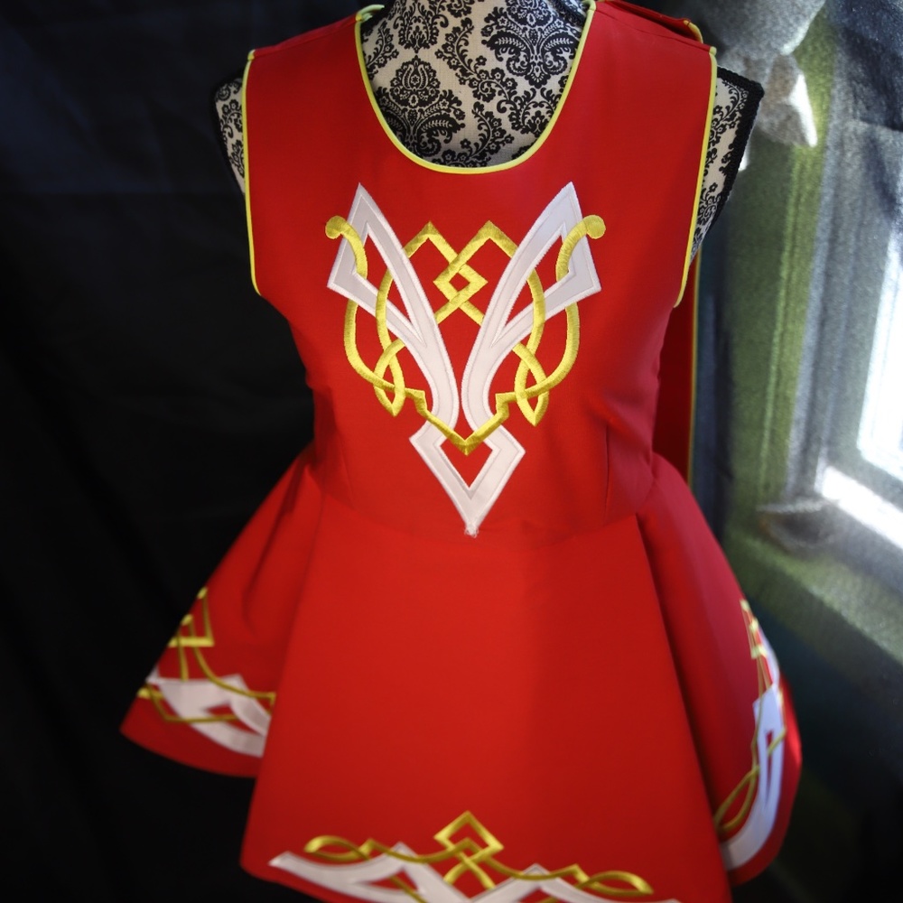 IRISH DANCE SOLO SLEEVELESS Dress RED with Embroidery